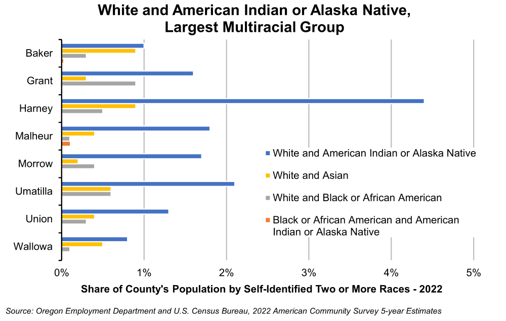 Graph showing White and American Indian or Alaska Native, Largest Multiracial Group