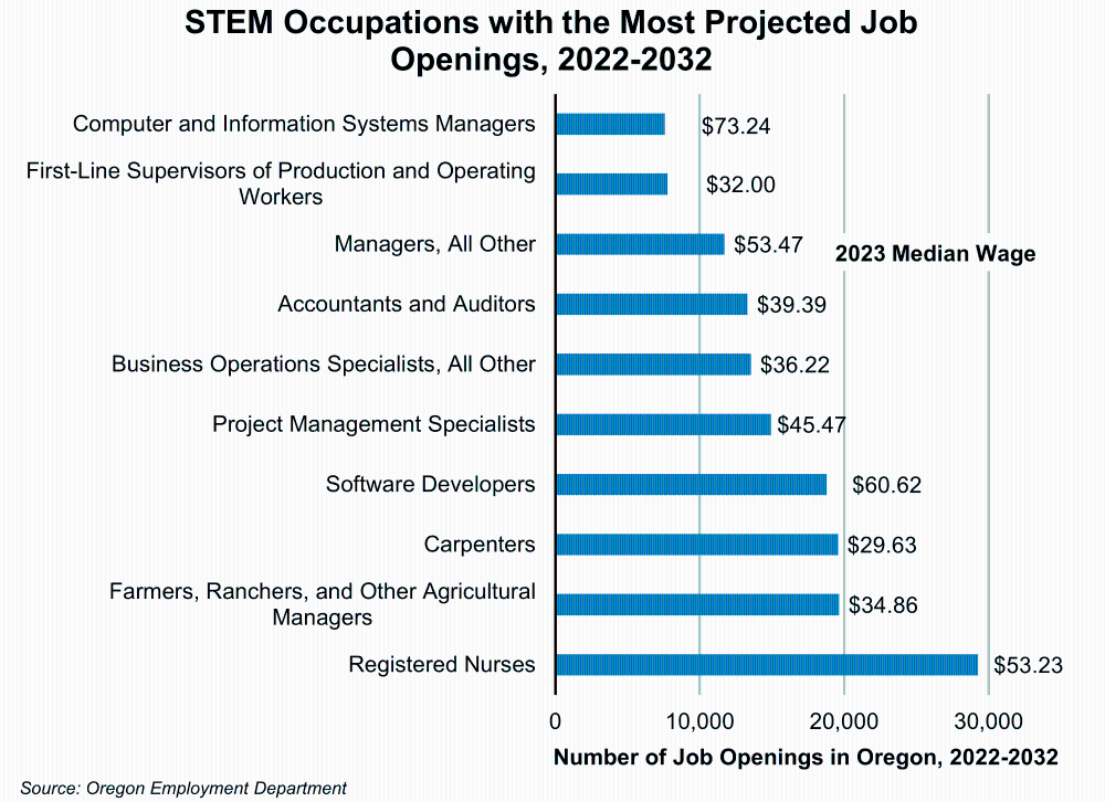 Graph showing STEM Occupations with the Most Projected Job Openings, 2022-2032